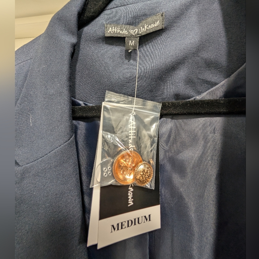 NWT Attitude Unknown Metallic Button Blazer Navy M - Picture 4 of 5